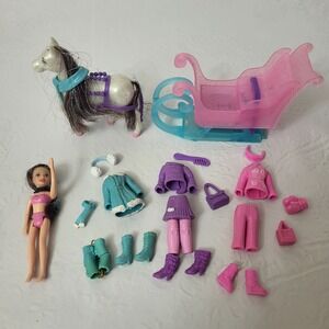 Polly Pocket Snow Cool Sleigh Doll Accessories Clothing Boots Horse 3 Outfits